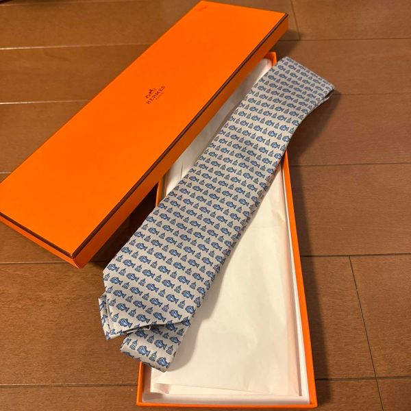 Hermes Necktie with Fish Pattern