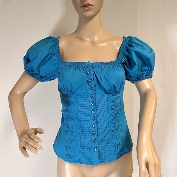 Bebe Puffy Sleeve Blue Top