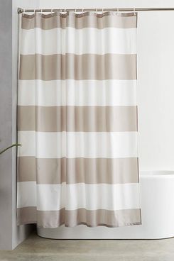 AmazonBasics Shower Curtain with Hooks, Grey Stripe