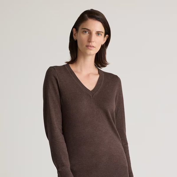 Quince Lightweight Cotton Cashmere V-Neck Sweater