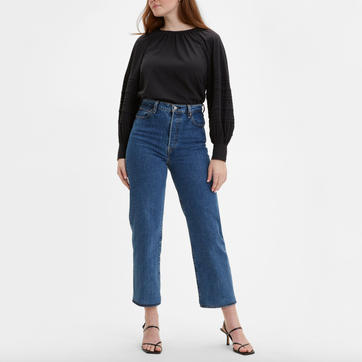 high rise dark jeans