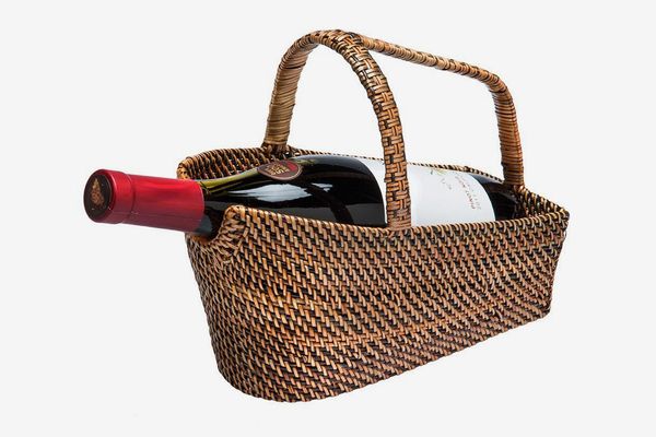 Kouboo Wine Bottle Basket and Decanter in Rattan-Nito, Brown