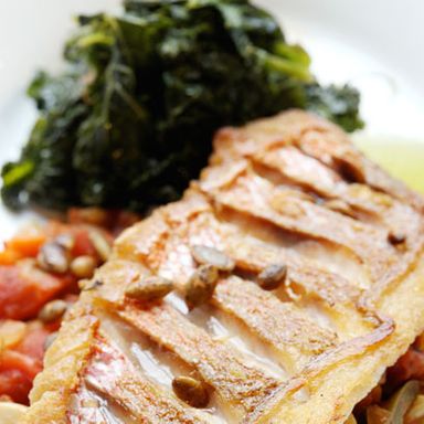 Pan-roasted snapper Veracruz.