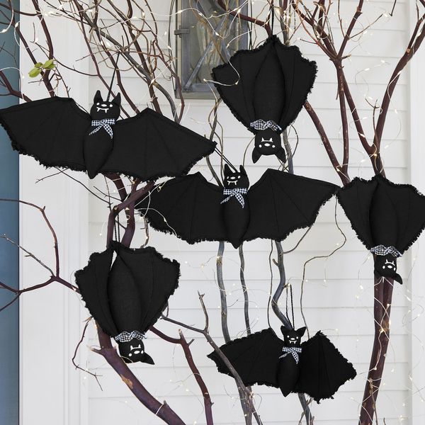 Pottery Barn Gingham Bow Hanging Bats, Set of 6