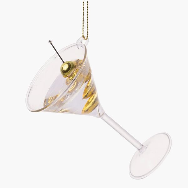 Silver Tree Martini Glass with Gold Olives Glass Ornament