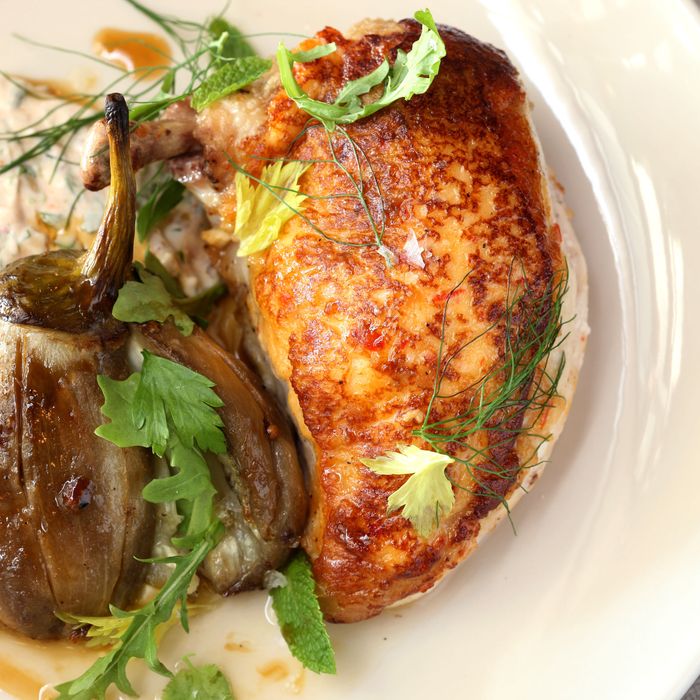 Chicken Breast — Spiced Eggplant, Yogurt, Pine Nut