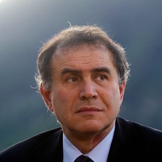 Nouriel Roubini, co-founder and chairman of Roubini Global Economics LLC, pauses during a television interview at the Ambrosetti Workshop in Cernobbio, near Como, Italy, on Friday, March 30, 2012. 