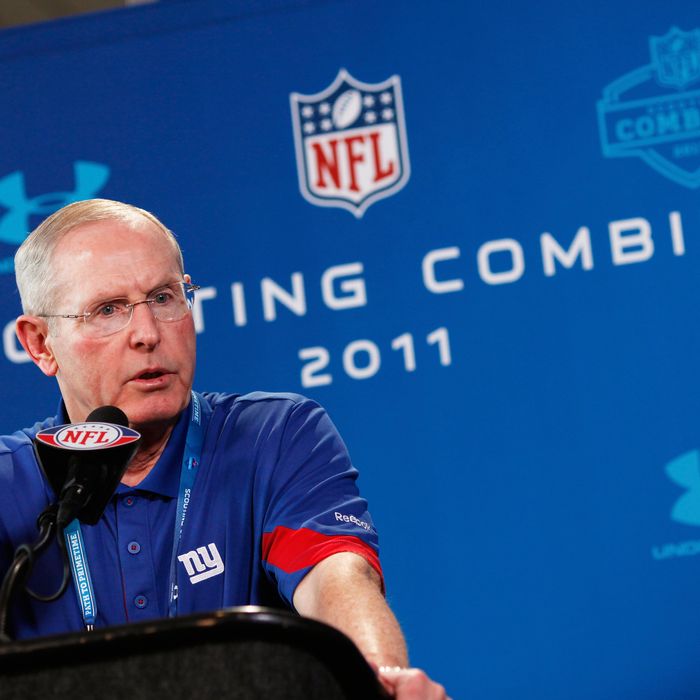 INDIANAPOLIS, IN - FEBRUARY 25: New York Giants head coach Tom Coughlin answers questions during a media session at the 2011 NFL Scouting Combine at Lucas Oil Stadium on February 25, 2011 in Indianapolis, Indiana. (Photo by Joe Robbins/Getty Images)