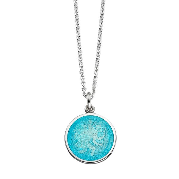 Hamilton Jewelers St. Christopher Light Blue Enamel Medal With Chain