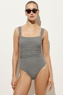 J.Crew Nia Ruched Squareneck One-Piece in Gingham