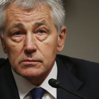 WASHINGTON, DC - JANUARY 31: Former U.S. Senator Chuck Hagel (R-NE) testifies before the Senate Armed Services Committee during his confirmation hearing to become the next secretary of defense on Capitol Hill January 31, 2013 in Washington, DC. President Barack Obama nominated Hagel, a controversial choice as Hagel opposed former President George W. Bush and his own party on the Iraq War and upset liberals with his criticism of a gay ambassador, for which he later apologized. (Photo by Chip Somodevilla/Getty Images)