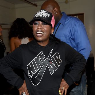 NEW YORK, NY - OCTOBER 16: Musician Missy Elliott poses backstage at the Alexander Wang X H&M Launch on October 16, 2014 in New York City. (Photo by Dimitrios Kambouris/Getty Images for H&M)