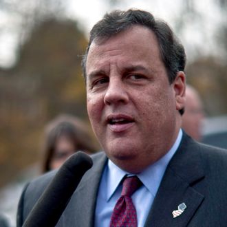 MENDHAM, NJ - NOVEMBER 05: New Jersey Gov. Chris Christie talks to the media after casting his ballot for New Jersey governor in the general election outside a polling center at the Mendham Township Fire Department on November 05, 2013 in Mendham, New Jersey. Republican Gov. Chris Christie and Democratic challenger Barbara Buono are the top contenders for governor seat but there are six other independent or third party candidates also running: William Araujo, Jeff Boss, Kenneth Kaplan, Diane Sare, Hank Schroeder and Steven Welzer. (Photo by Kena Betancur/Getty Images)