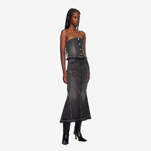 Ganni Black Washed Denim Maxi Skirt