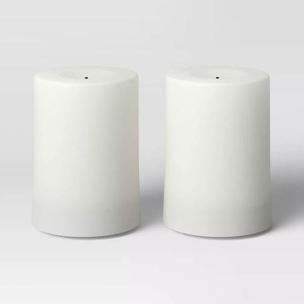 Room Essentials 2pk Resin Outdoor Flickering Flameless LED Candles White