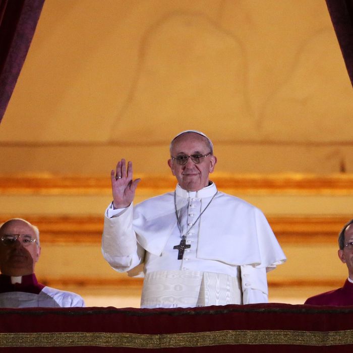 Newly elected Pope Francis I appears on the central balcony of St Peter's Basilica on March 13, 2013 in Vatican City, Vatican. Argentinian Cardinal Jorge Mario Bergoglio was elected as the 266th Pontiff and will lead the world's 1.2 billion Catholics.