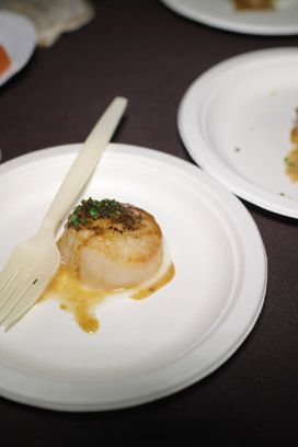 Sirio Ristorante's seared scallops with cauliflower purée and black-truffle sauce.