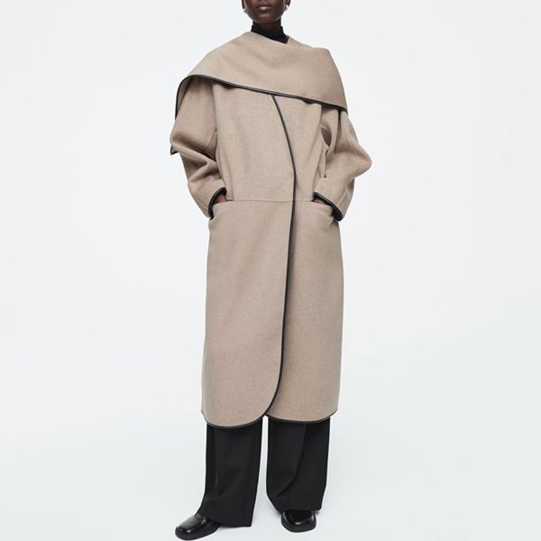 COS Leather-Trimmed Wool Scarf Coat