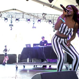 Rapper/singer Azealia Banks performs onstage during day 2 of the 2012 Coachella Valley Music & Arts Festival