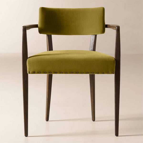 CB2 Arlo Olive Green Velvet Dining Armchair