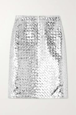 Bottega Veneta Intrecciato Metallic Crinkled-Leather Skirt