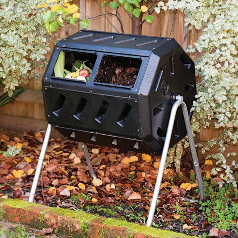 Durable Tumbler Composting Dual Rotating Outdoor Garden Yard Compost Bin 