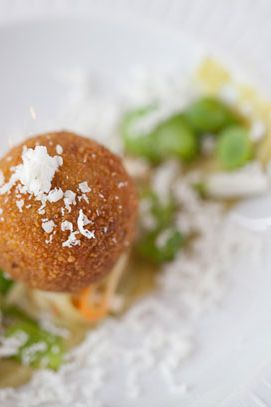 Acini di Pepe pasta with spring vegetables, pecorino Toscano and Barilotto ricotta