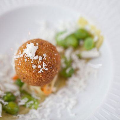 Acini di Pepe pasta with spring vegetables, pecorino Toscano and Barilotto ricotta