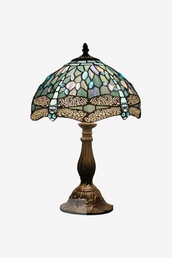 Tiffany Table Lamp, Sea Blue Stained Glass Dragonfly