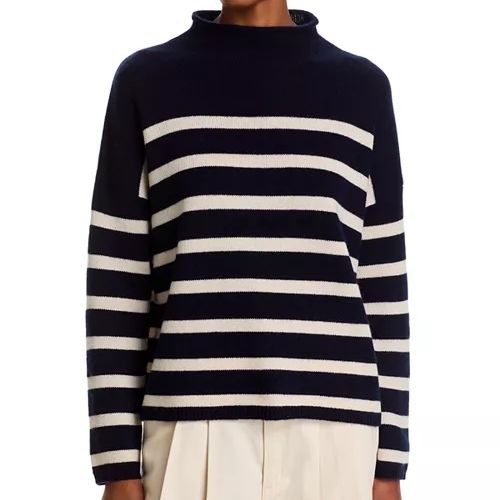 C by Bloomingdale's 100% Cashmere Rollneck Striped Sweater