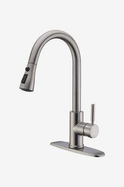 WEWE Single-Handle High-Arc Brushed-Nickel Pull-Out Kitchen Faucet