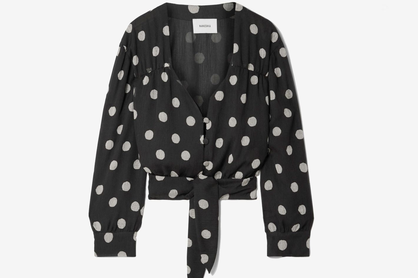 Monse Black and White Silk Polka Dot Blouse