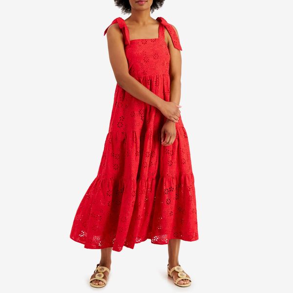 Charter Club Petite Cotton Eyelet Midi Dress