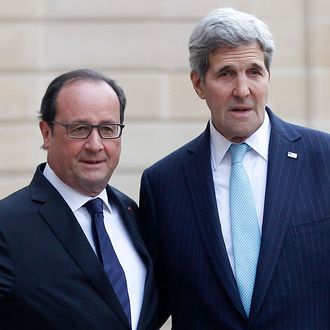 French President Francois Hollande Receives John Kerry, US Secretary Of State At Elysee Palace