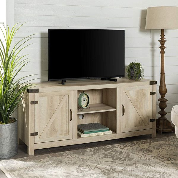 WE Furniture Barn Door TV Stand 58” White Oak