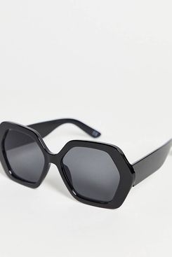 ASOS DESIGN recycled frame hexagon oversized 70s sunglasses in black