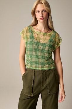 J.Crew Sheer Embellished T-shirt in Plaid