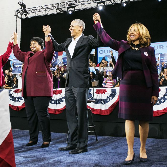 Lucy McBath with former President Barack Obama and Georgia gubernatorial candidate Stacey Abrams.