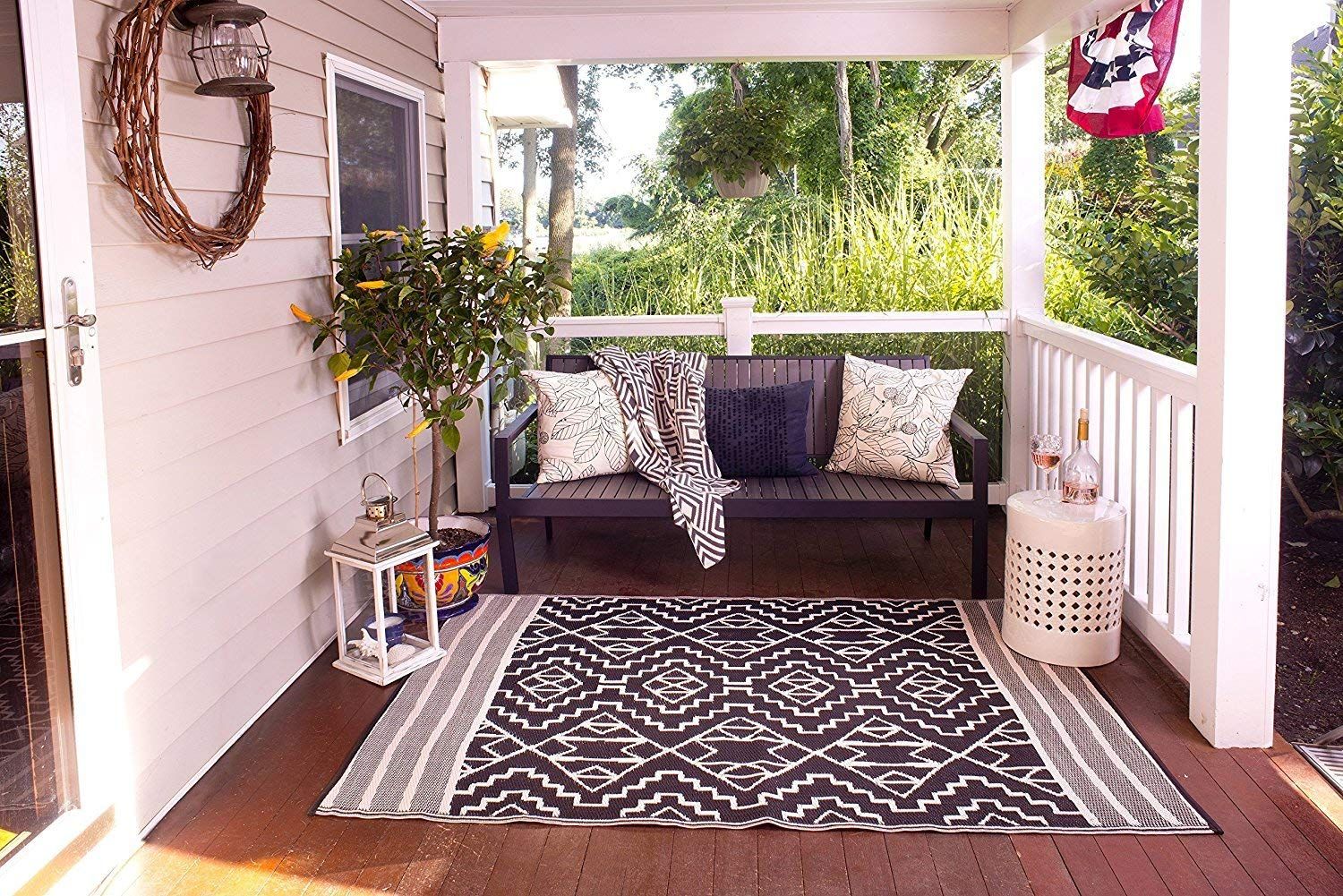 6' x 9' Sage Trellis Design Lighted Reversible Outdoor Porch Patio Area Rug Mat 