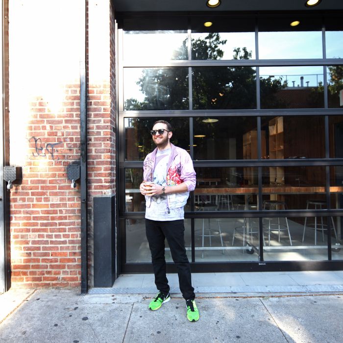 Selby outside Blue Bottle Coffee in Williamsburg, a favorite haunt and <em>Edible Selby</em> subject.