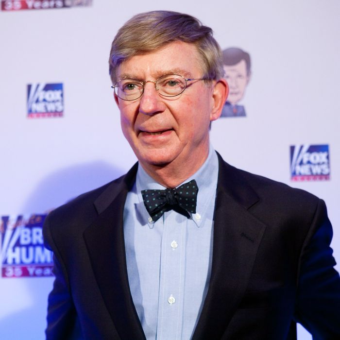 Conservative newspaper columnist George Will poses on the red carpet upon arrival at a salute to FOX News Channel's Brit Hume on January 8, 2009 in Washington, DC. Hume was honored for his 35 years in journalism.
