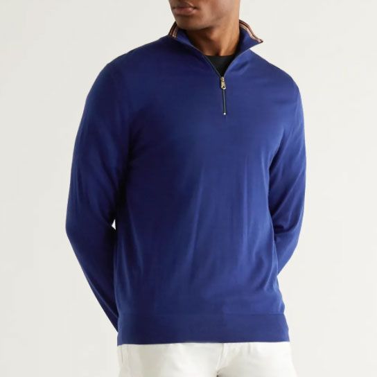 Paul Smith Slim-Fit Stripe-Trimmed Merino Wool Half-Zip Sweater