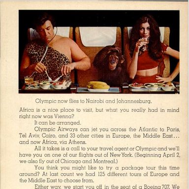 It’s probably fair to say that nobody will ever again advertise flights to Africa by putting a white guy in a leopard-print loincloth next to a chimp.