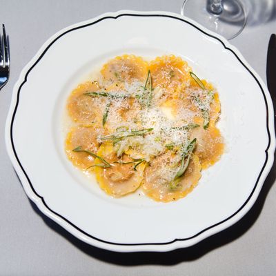 La Sirena's ravioli all'Amatriciana with spring-onion butter.