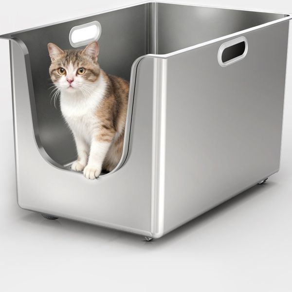 Ptlom Stainless Steel High Narrow Entry Sided Cat Litter Box, X-Large