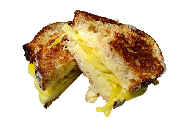 Grilled cheese with housemade bread-and-butter pickles on Roberta's sourdough.