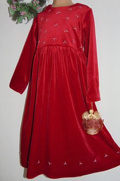 Laura Ashley Vintage Vestido de fiesta para niña de terciopelo sedoso rojo, 6 años