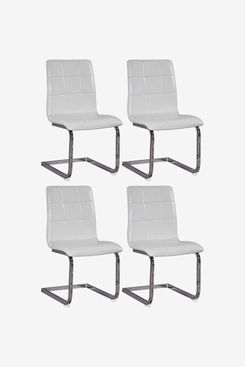 Signature Design by Ashley Madanere Dining Room Chair, White/Chrome Finish (Set of 4)