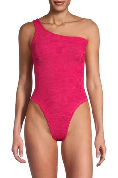 Hunza G Nancy One-Shoulder Seersucker Swimsuit