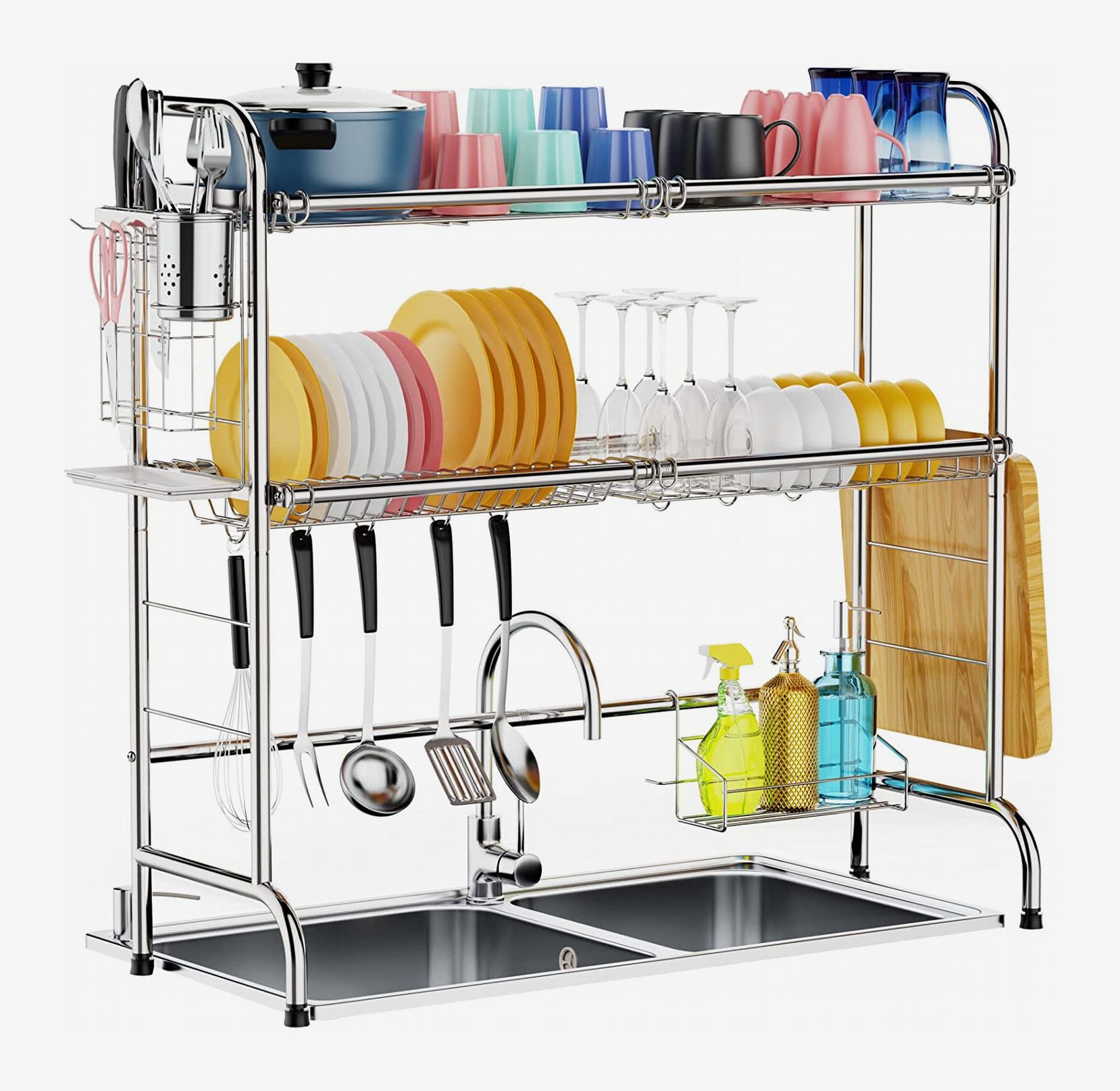 Over Sink Dish Drying Rack Stainless Steel Cabinet Organizer Durable Non Folding 